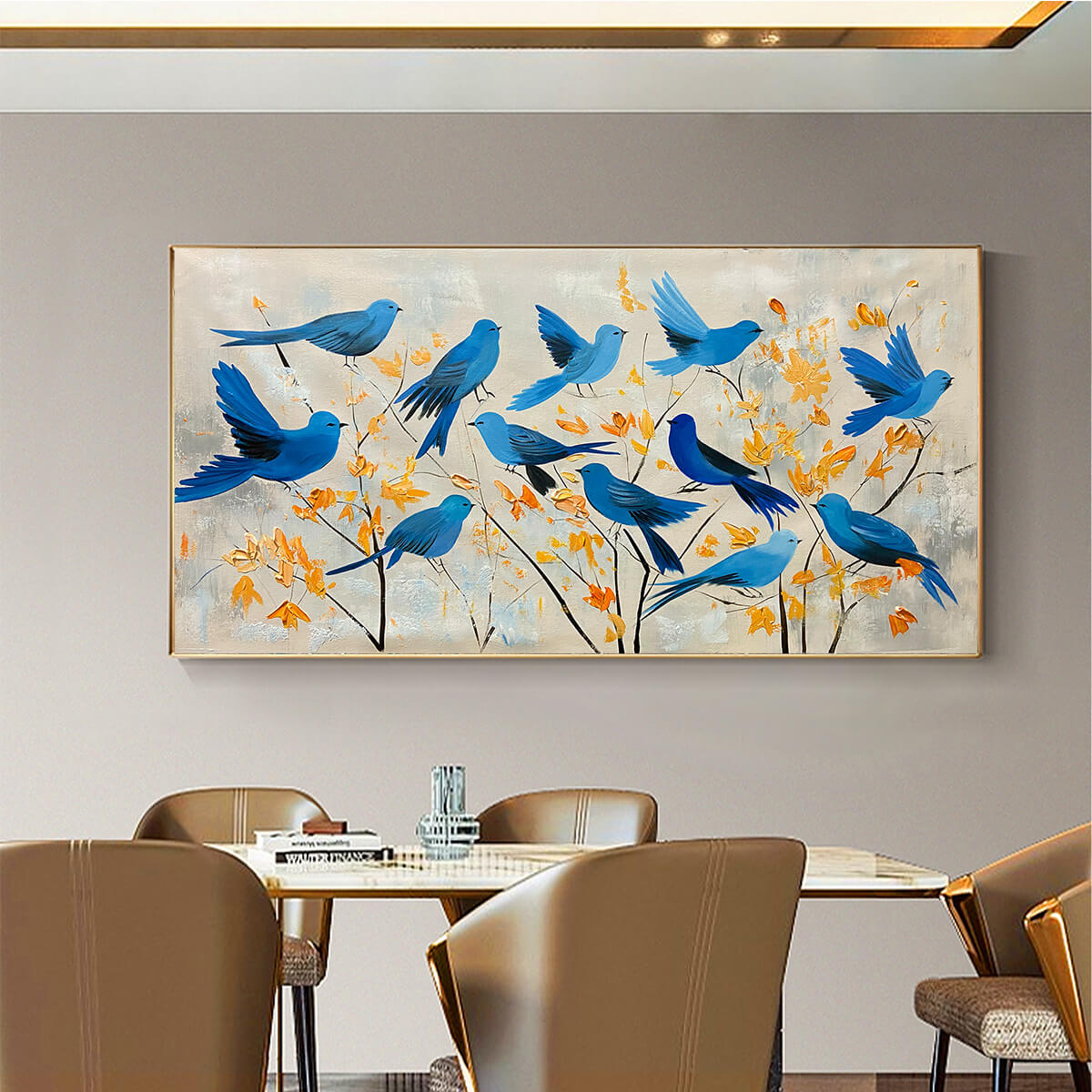 AZURE FLIGHT: Blue Birds Painting Minimalist Nature Wall Art