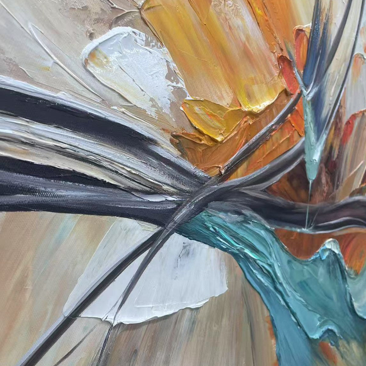 AZURE FLIGHT: Textured Abstract Oil Painting with Birds in Flight