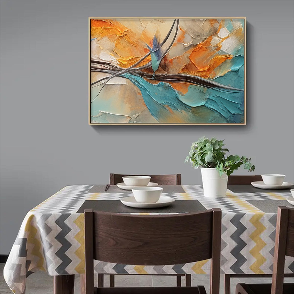 AZURE FLIGHT: Textured Abstract Oil Painting with Birds in Flight