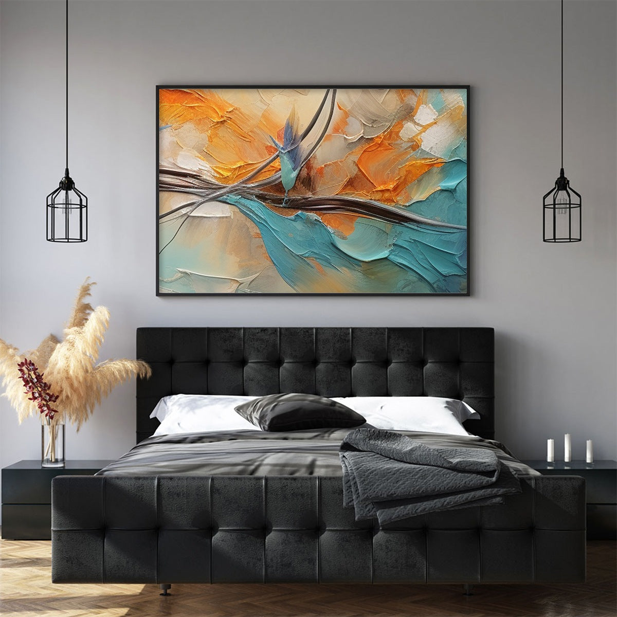 AZURE FLIGHT: Textured Abstract Oil Painting with Birds in Flight
