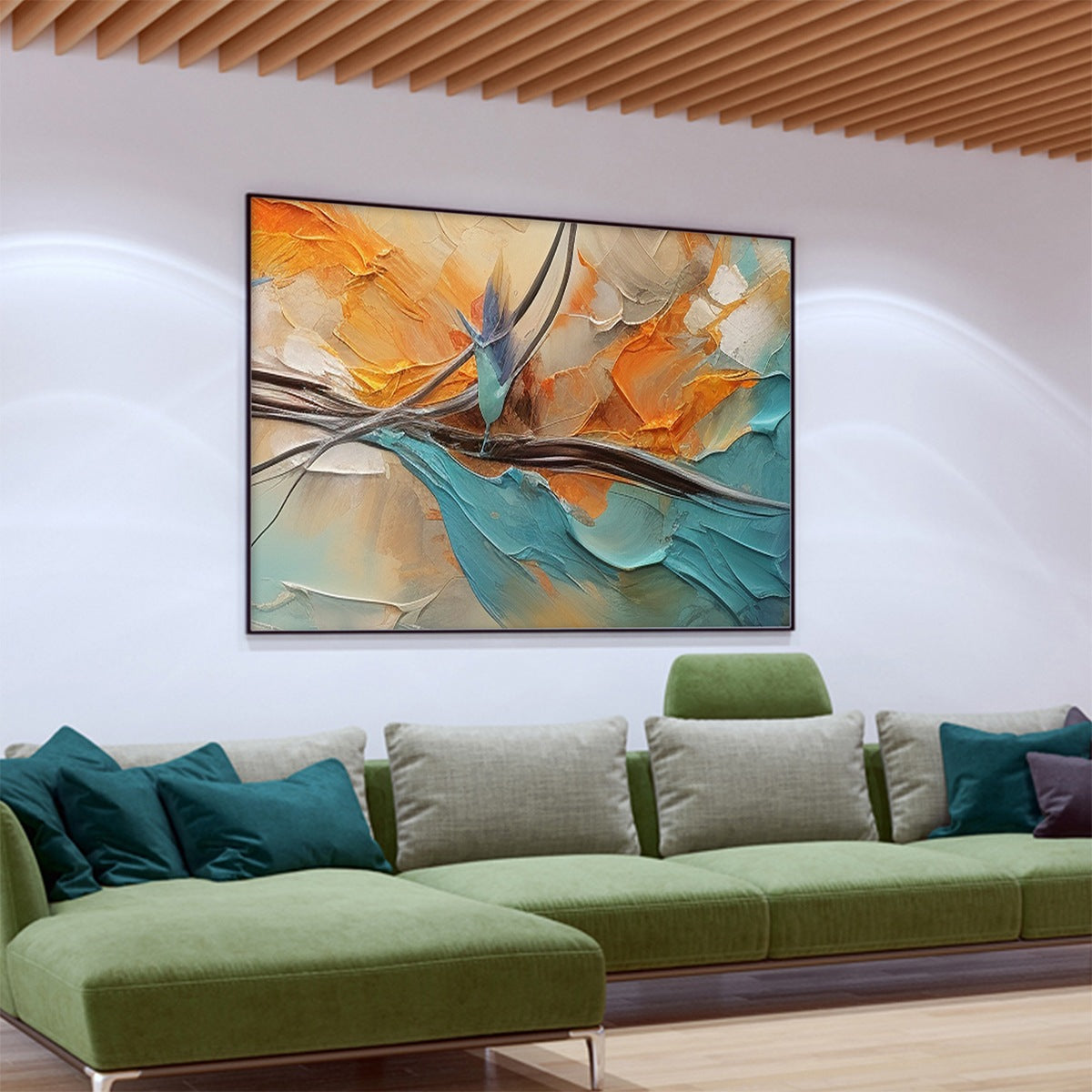 AZURE FLIGHT: Textured Abstract Oil Painting with Birds in Flight
