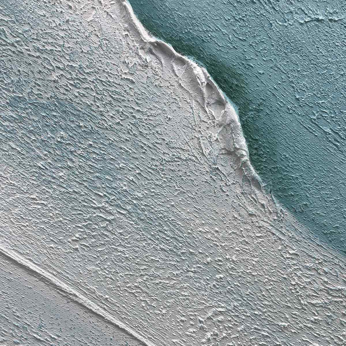 AZURE SHORES: Textured Abstract Beach Painting in Blue and White