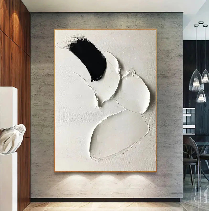 White and Black Textured Oil Painting