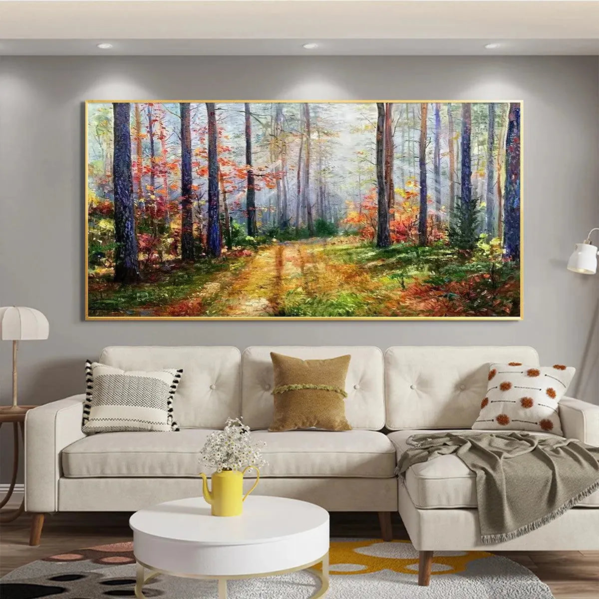 AUTUMN FOREST PATH: Panoramic Forest Landscape Painting, Autumn Colors Wall Art, Nature Decor, Canvas Artwork