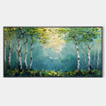 BIRCH GROVE: Textured Forest Painting, Impasto Wall Art, Horizontal Canvas, Birch Tree Decor