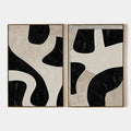 BLACK & BEIGE ABSTRACT DIPTYCH: Abstract Painting Set of 2, Vertical Wall Art
