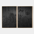 BLACK TEXTURED DIPTYCH: Textured Abstract Painting Set of 2, Vertical Wall Art