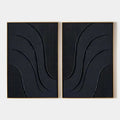 BLACK TEXTURED WAVES DIPTYCH: Textured Abstract Painting Set of 2, Vertical Wall Art