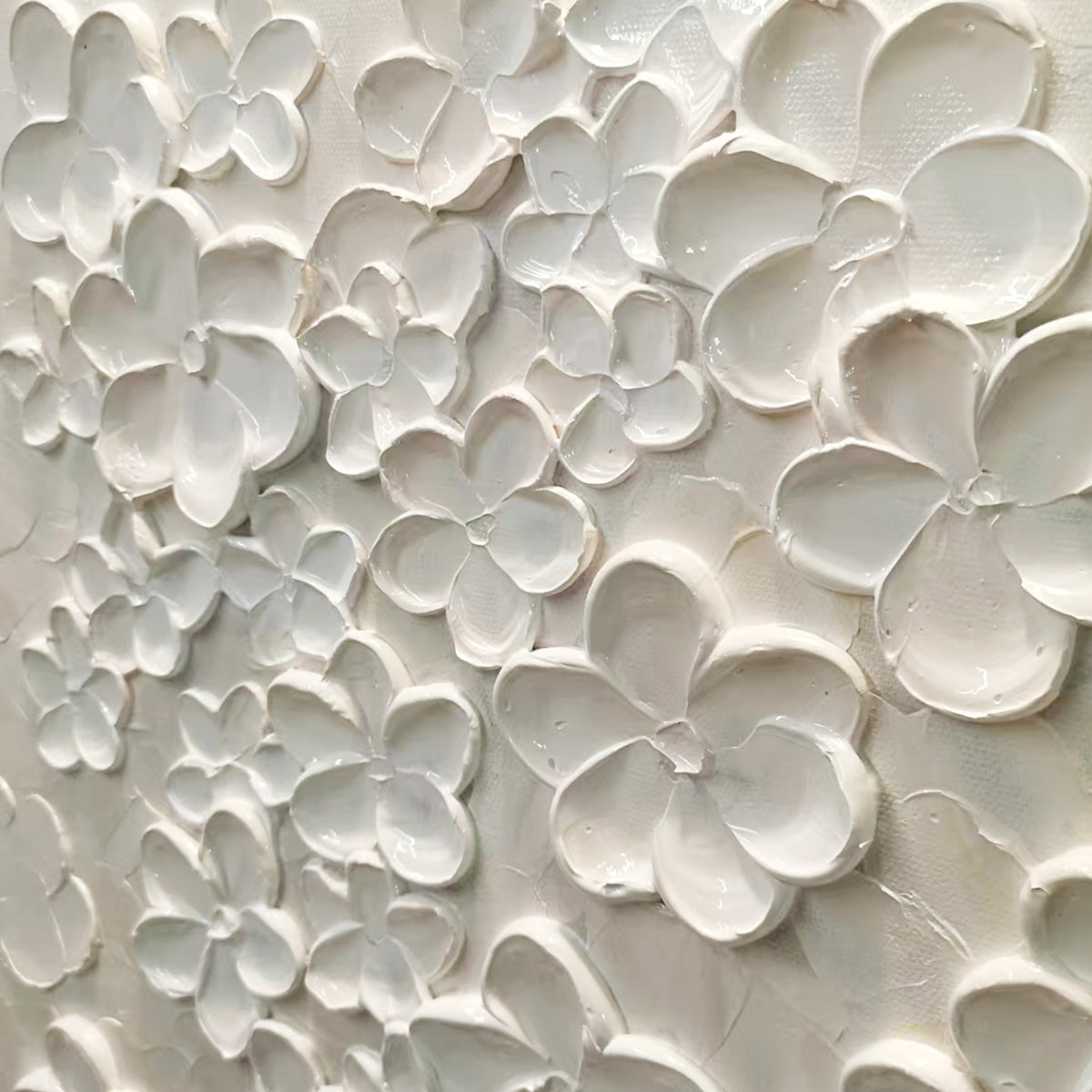 BLANC BLOOM: White Floral Impasto Painting for Bedroom