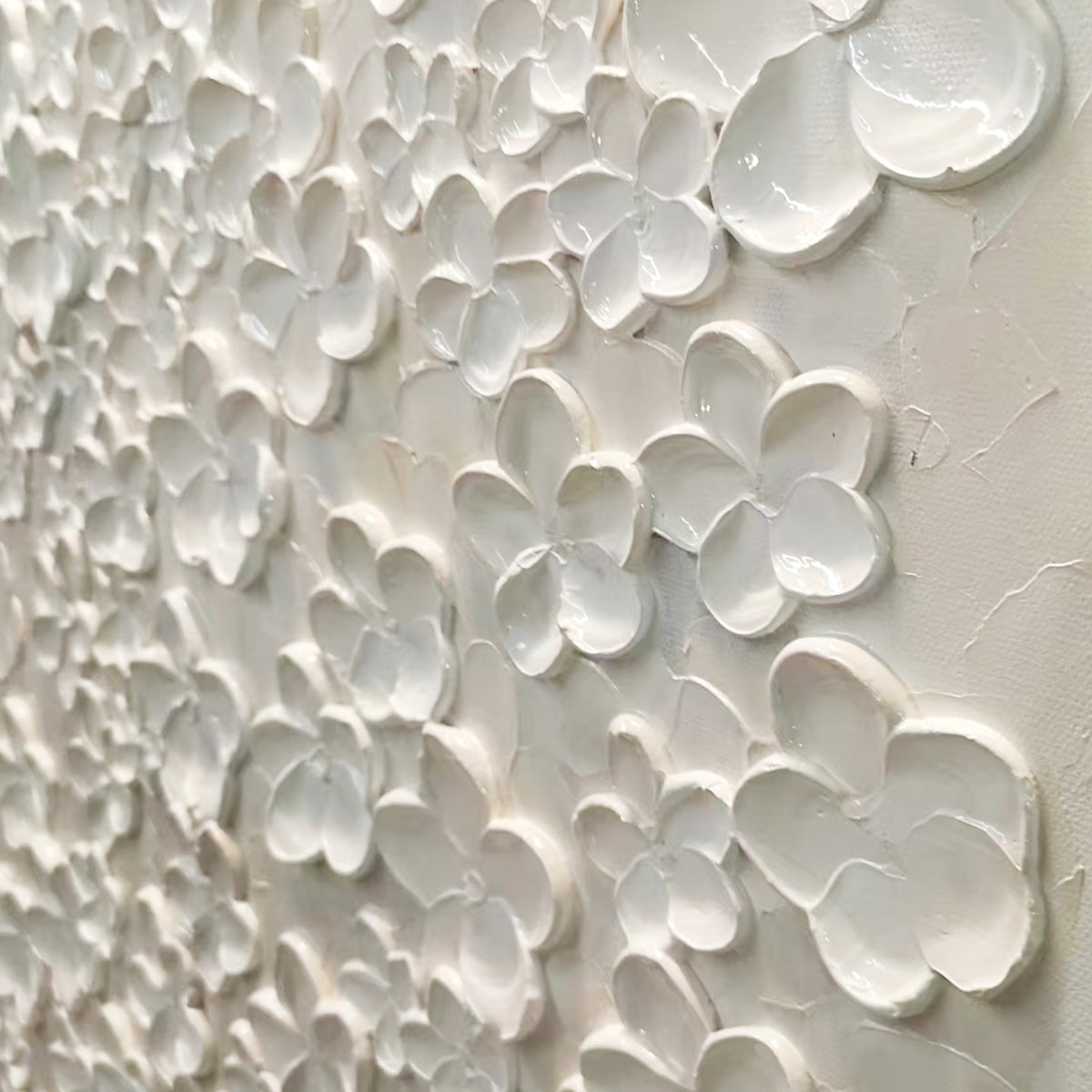 BLANC BLOOM: White Floral Impasto Painting for Bedroom