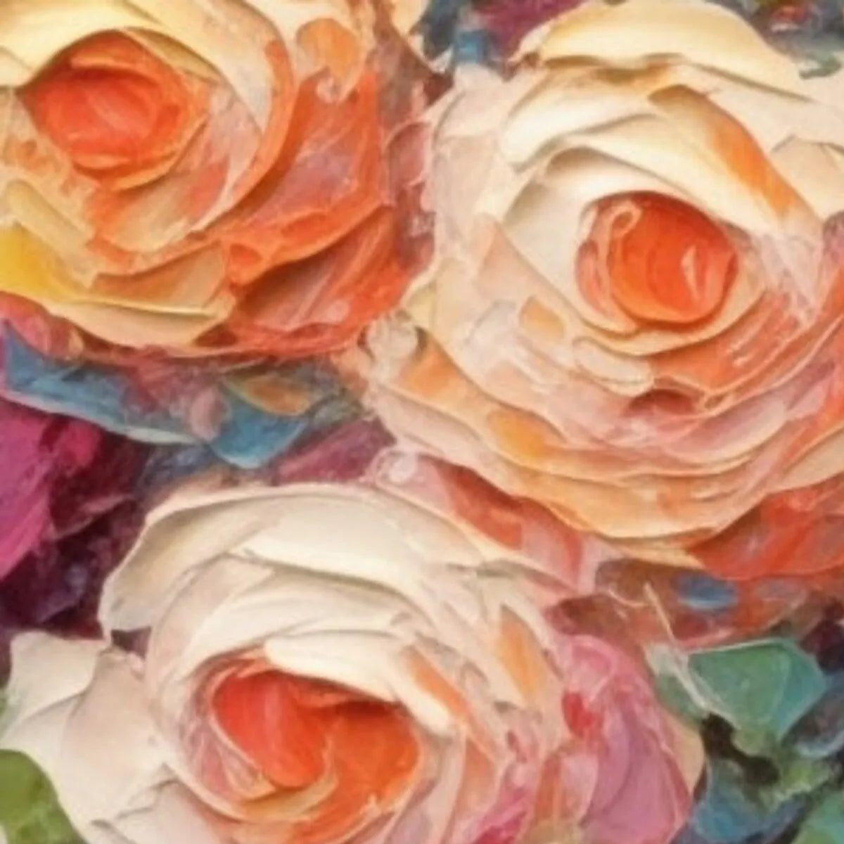 BLOOMING BOUQUET RHAPSODY: Colorful Impasto Floral Rose Painting for Wall Decor