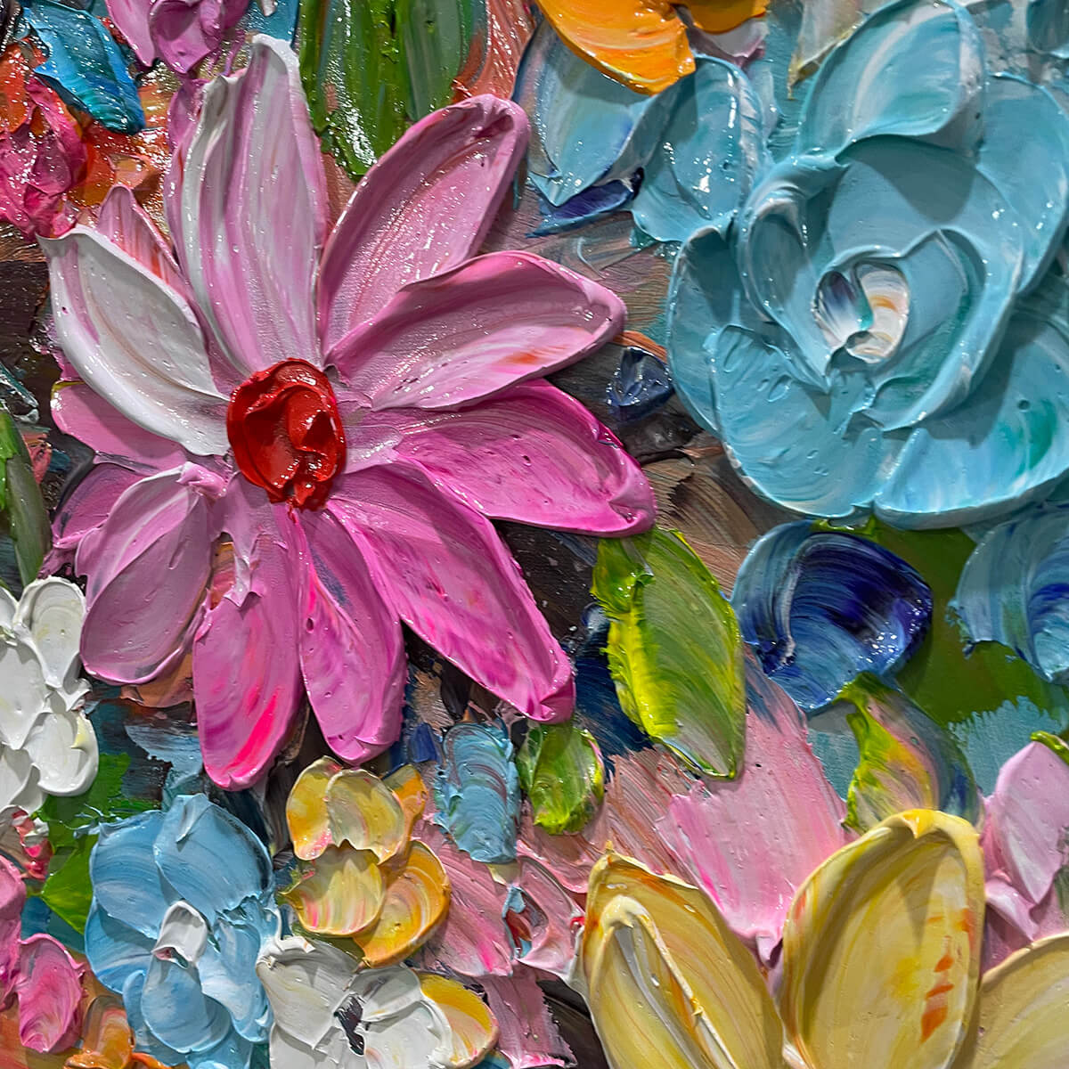 BLOOMING RHAPSODY: Colorful Floral Impasto Oil Painting