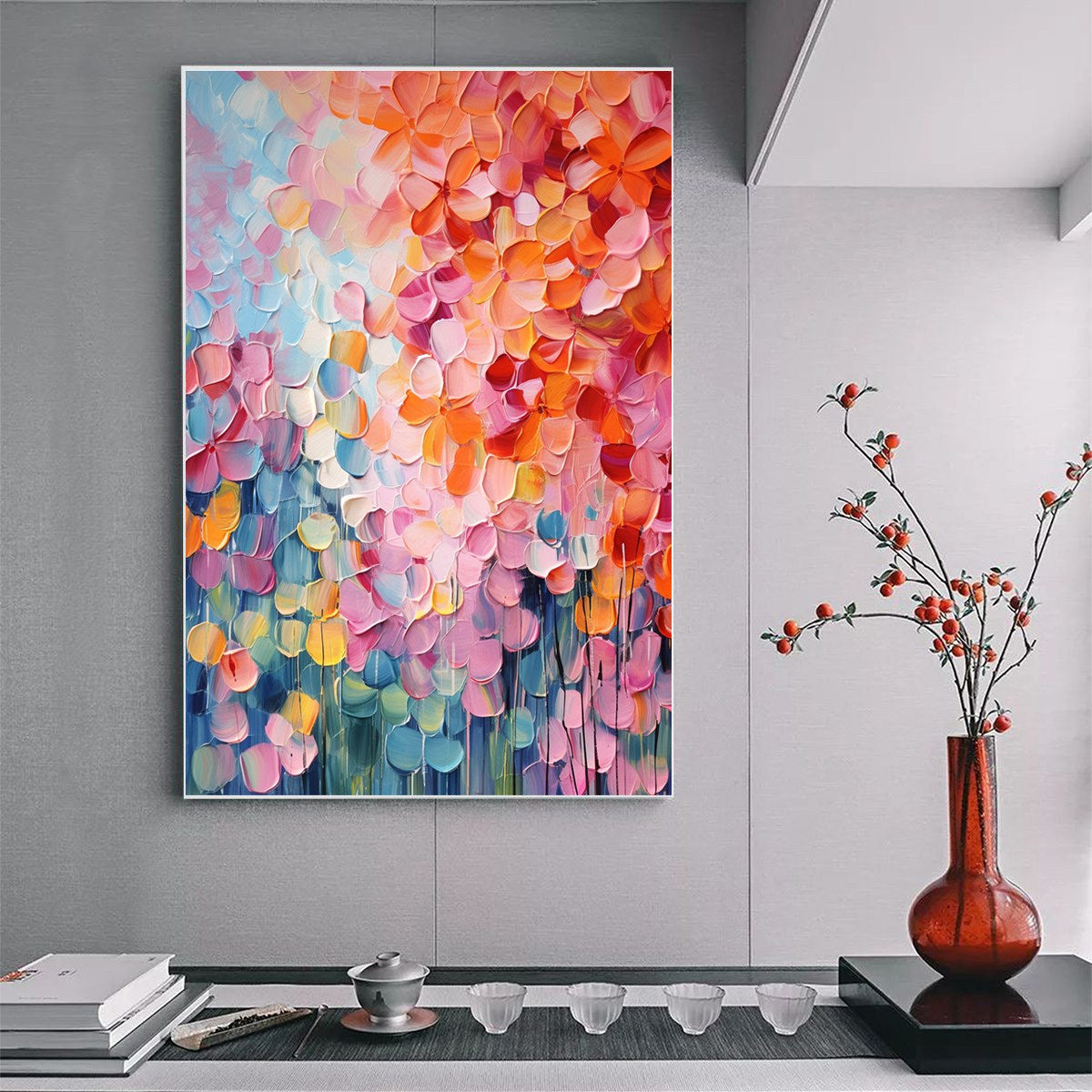 BLOOMING RHAPSODY: Textured Impasto Floral Oil Painting