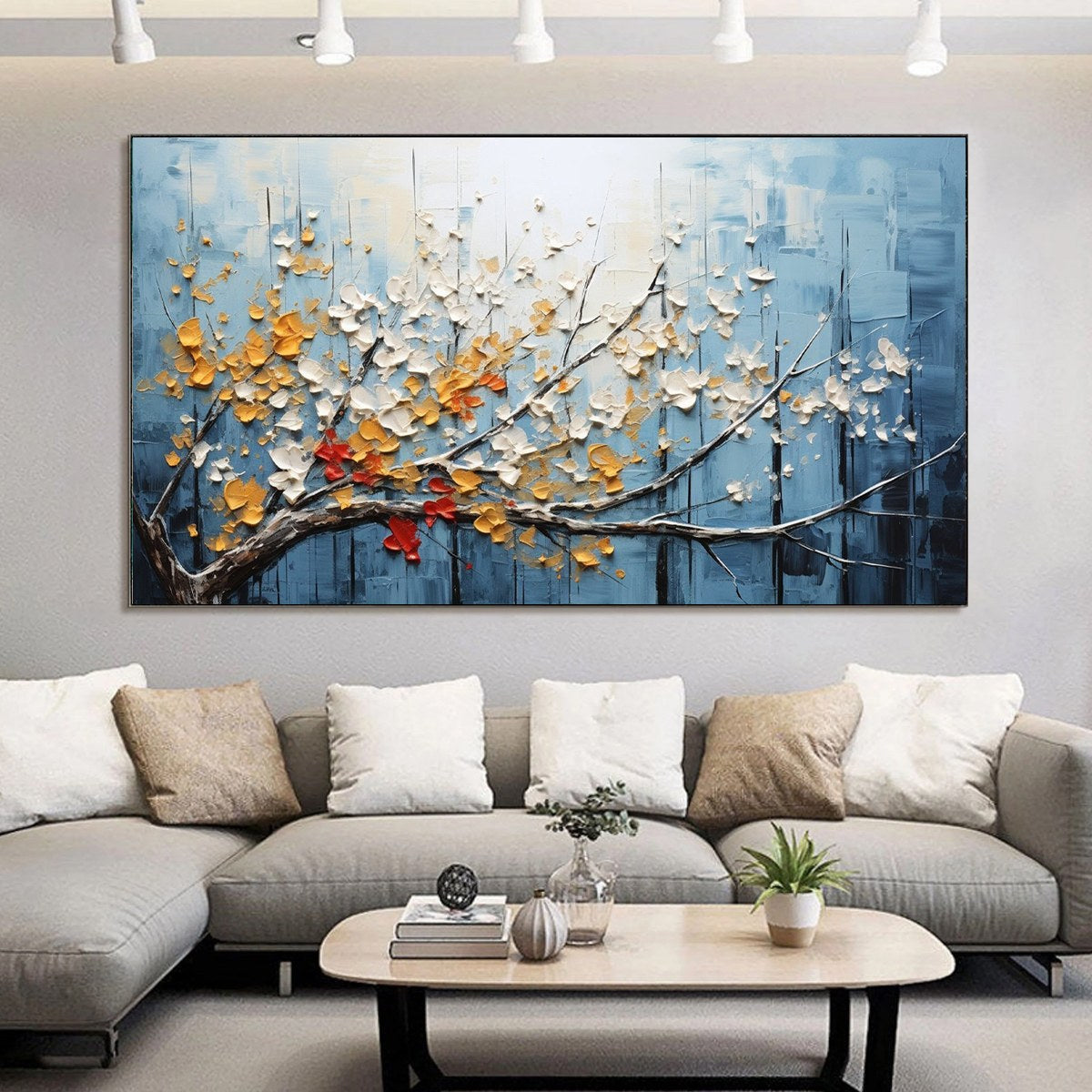 BLOSSOMING BRANCH: Textured Floral Oil Painting