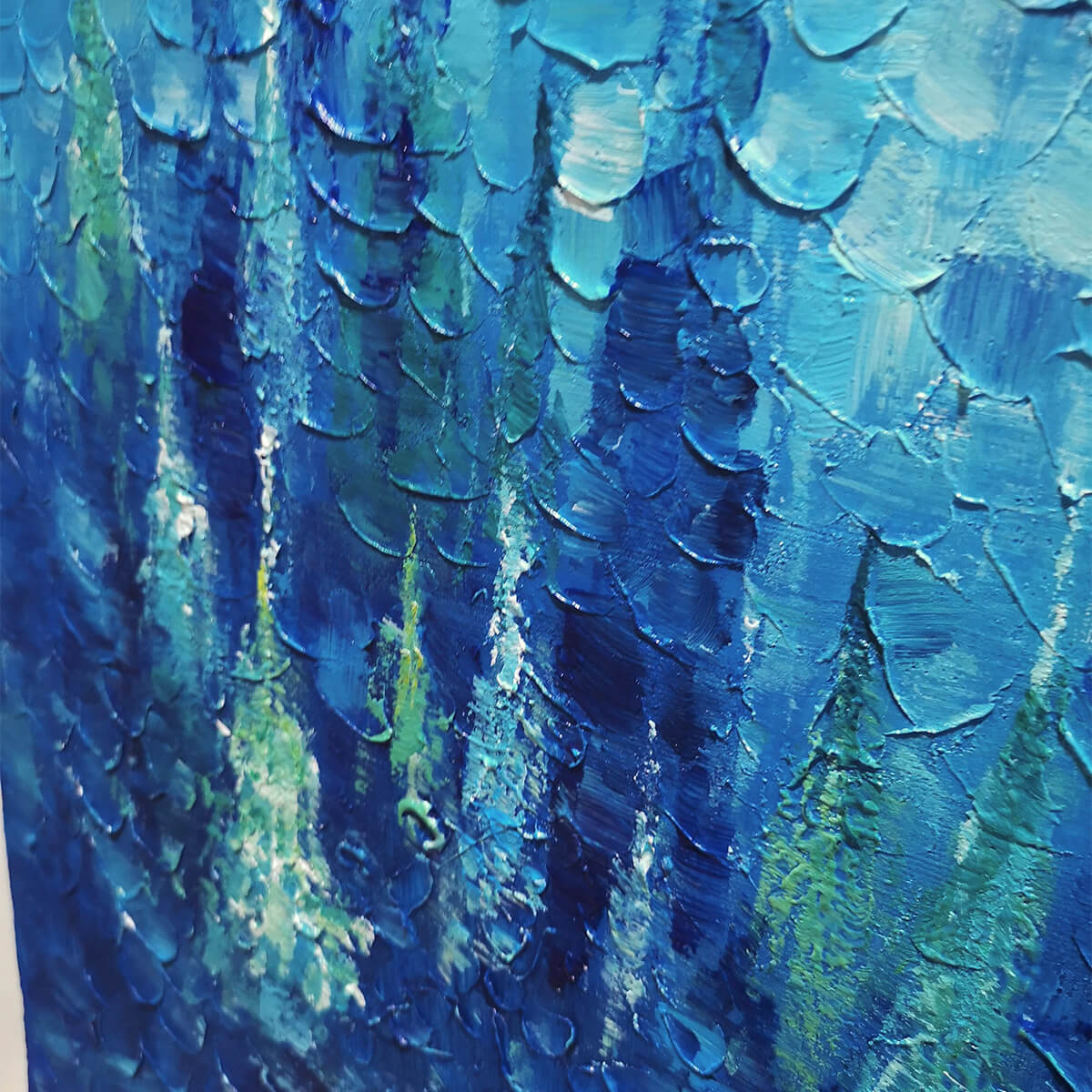 BLUE FOREST: Textured Forest Painting, Blue Landscape Wall Art, Square Canvas, Impasto Decor