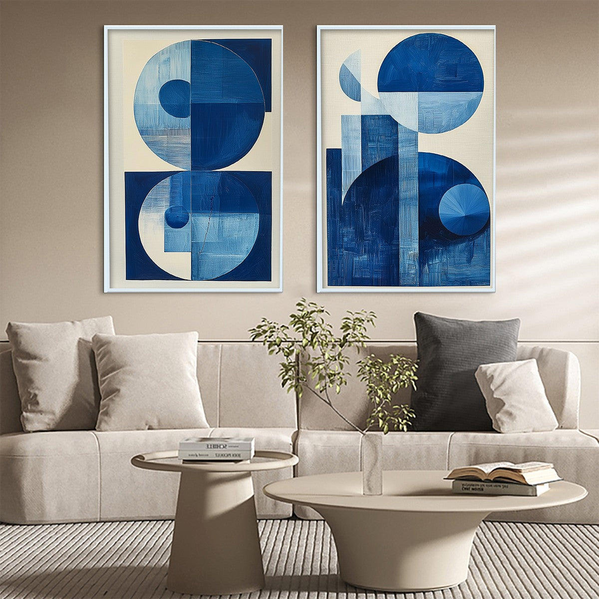BLUE HARMONY: Minimalist Geometric Abstract Acrylic Painting