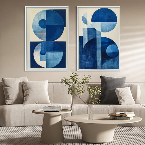 BLUE HARMONY: Minimalist Geometric Abstract Acrylic Painting