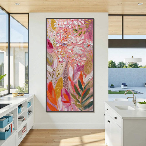 BLUSHING BLOOM: Textured Floral Impasto Oil Painting