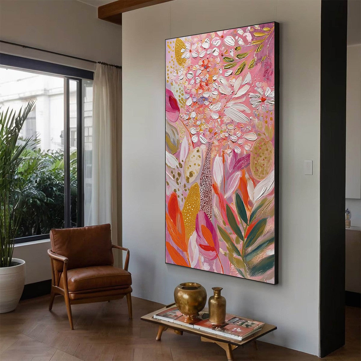 BLUSHING BLOOM: Textured Floral Impasto Oil Painting
