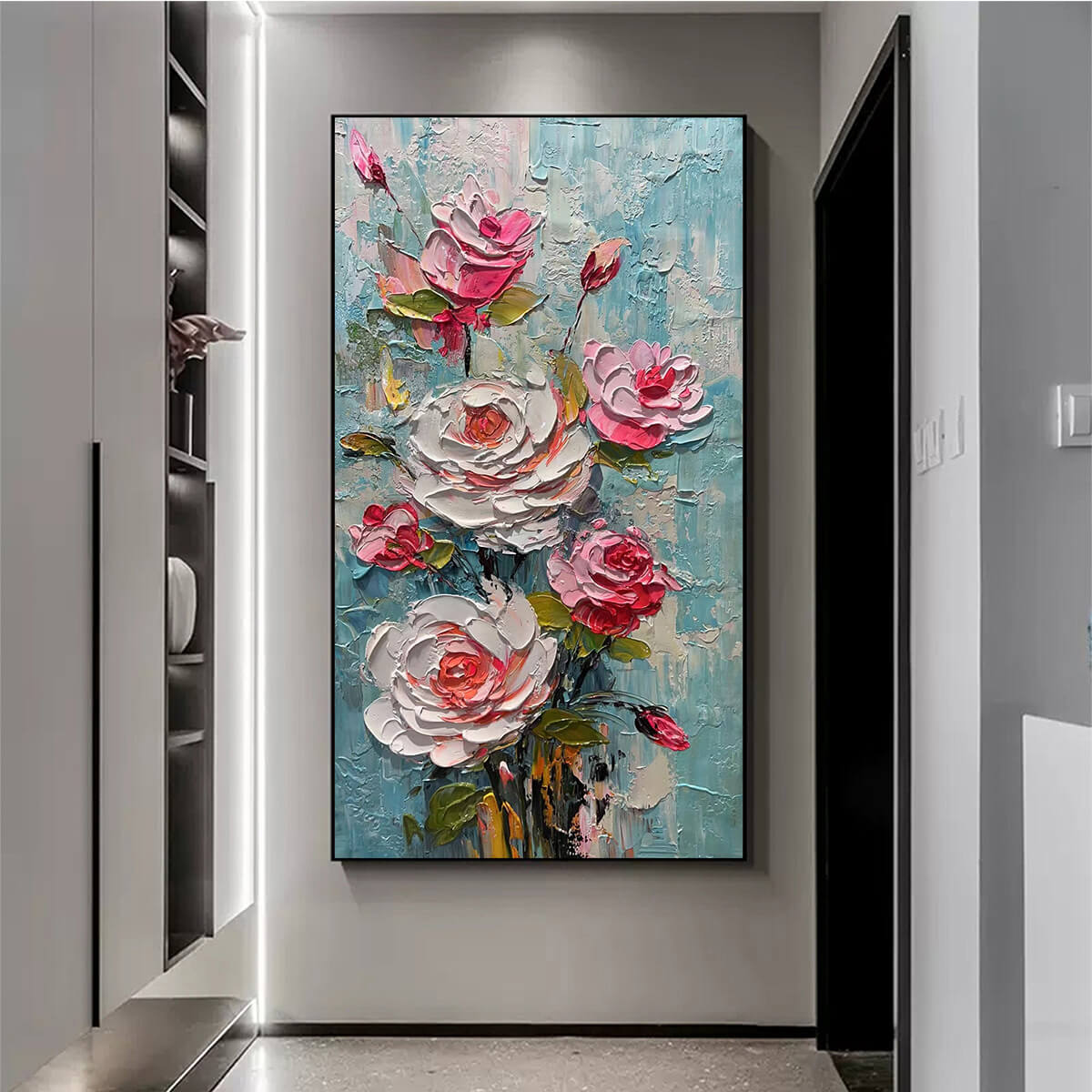 BLUSHING BOUQUET: Textured Floral Impasto Oil Painting