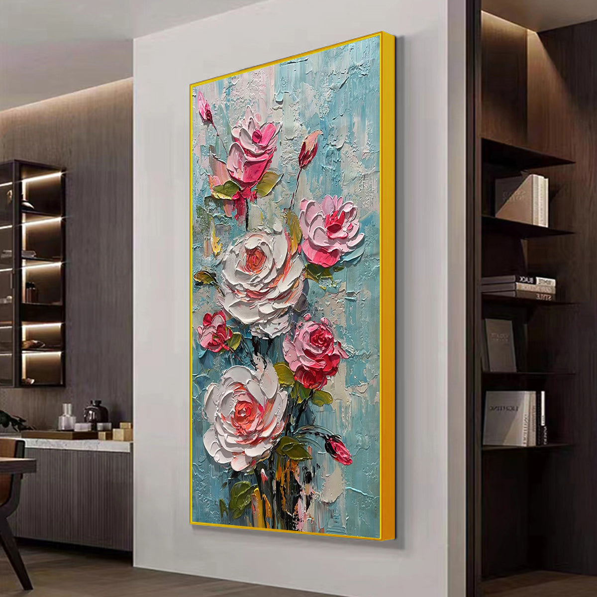 BLUSHING BOUQUET: Textured Floral Impasto Oil Painting