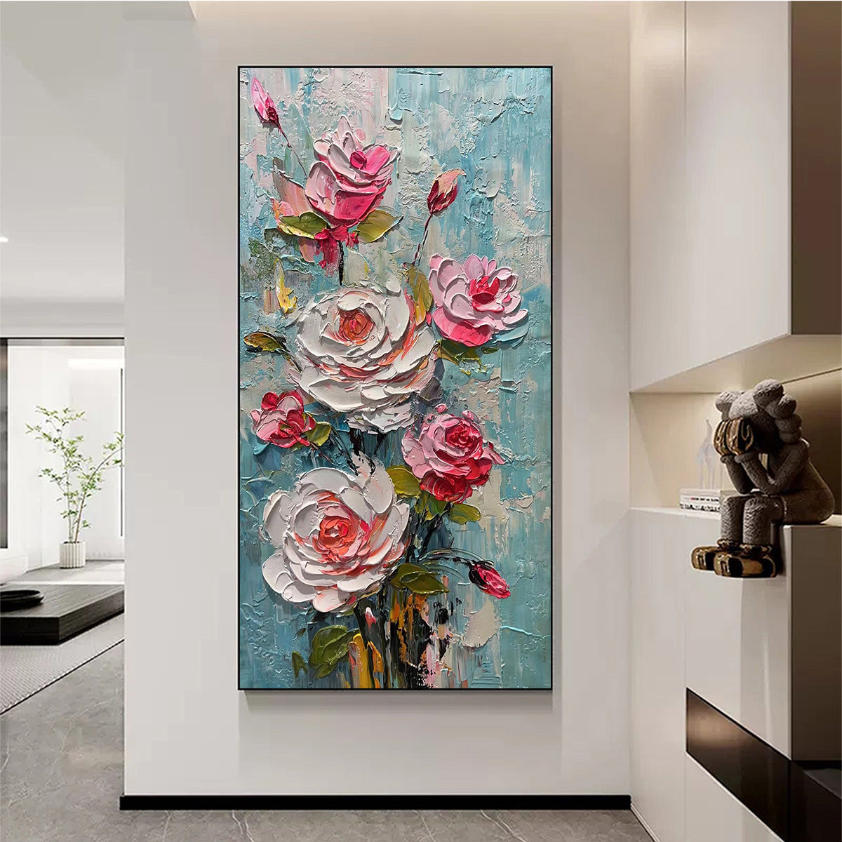 BLUSHING BOUQUET: Textured Floral Impasto Oil Painting