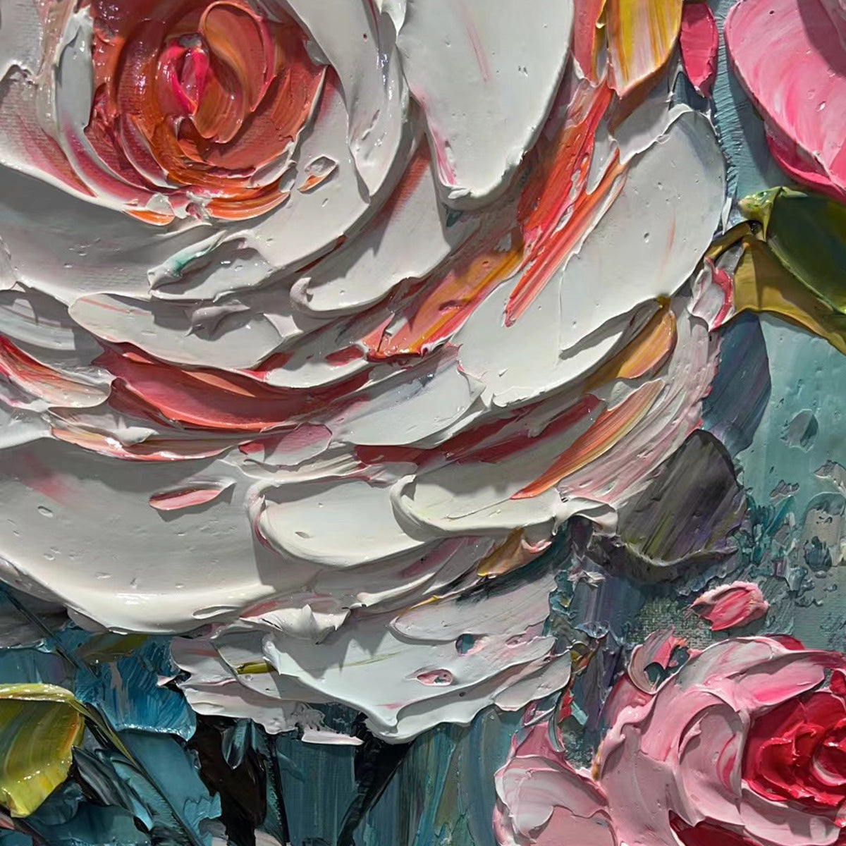 BLUSHING BOUQUET: Textured Floral Impasto Oil Painting