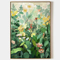 BOTANICAL GARDEN: Vertical Green and Yellow Floral Painting for Living Room