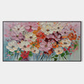 BOUQUET OF JOY: Panoramic Impasto Painting of Colorful Flowers, Textured Floral Wall Art