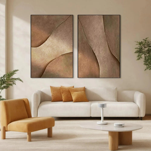 BROWN TEXTURE DUO: Set of 2 Textured Abstract Paintings in Brown