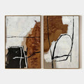 BROWN & WHITE ABSTRACT DIPTYCH: Abstract Painting Set of 2, Vertical Wall Art