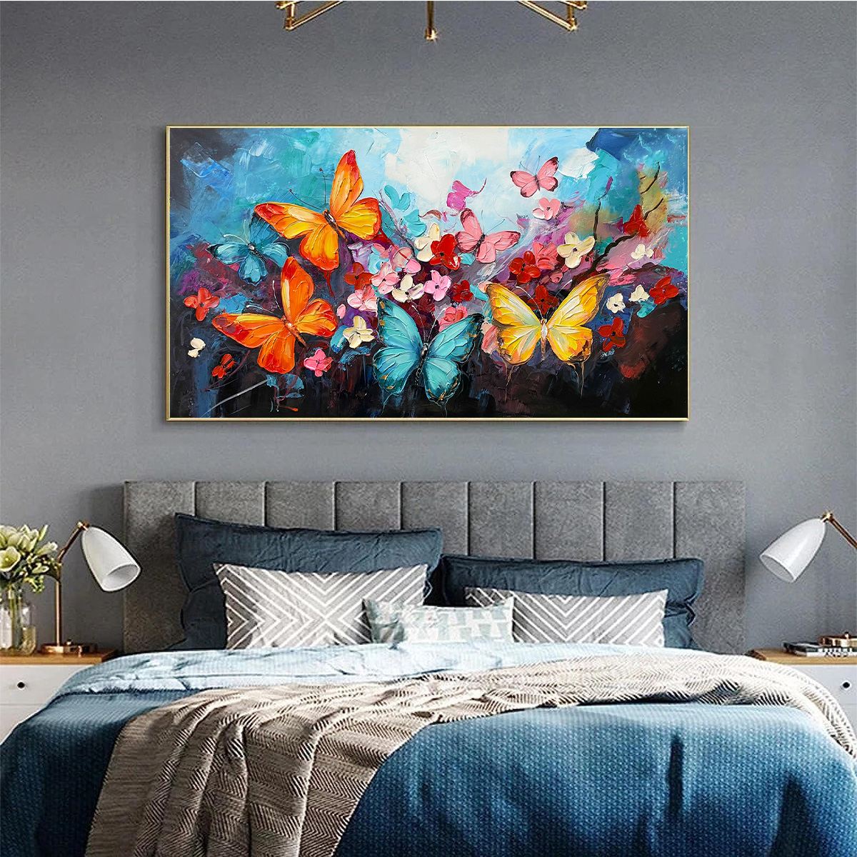 BUTTERFLY WALTZ: Colorful Butterfly and Floral Impasto Oil Painting