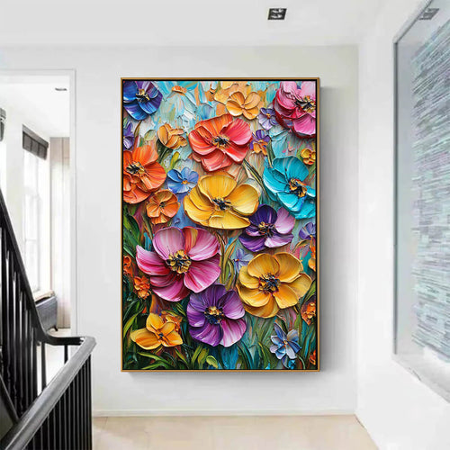 BLOOMING RHAPSODY: Colorful Impasto Floral Oil Painting