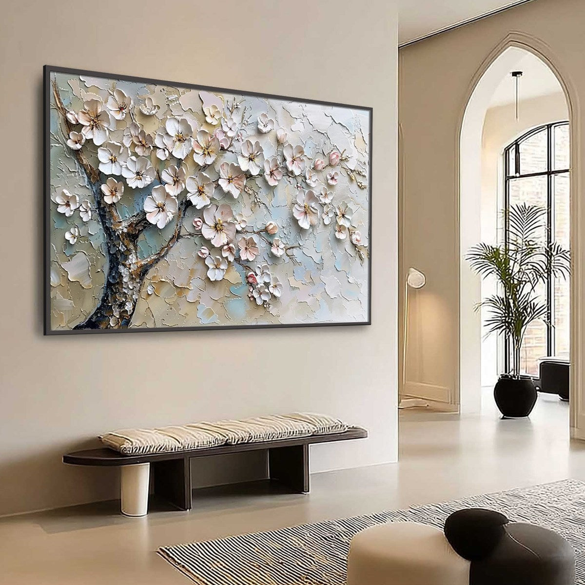 BLOSSOM SERENADE: Textured Impasto Cherry Blossom Painting