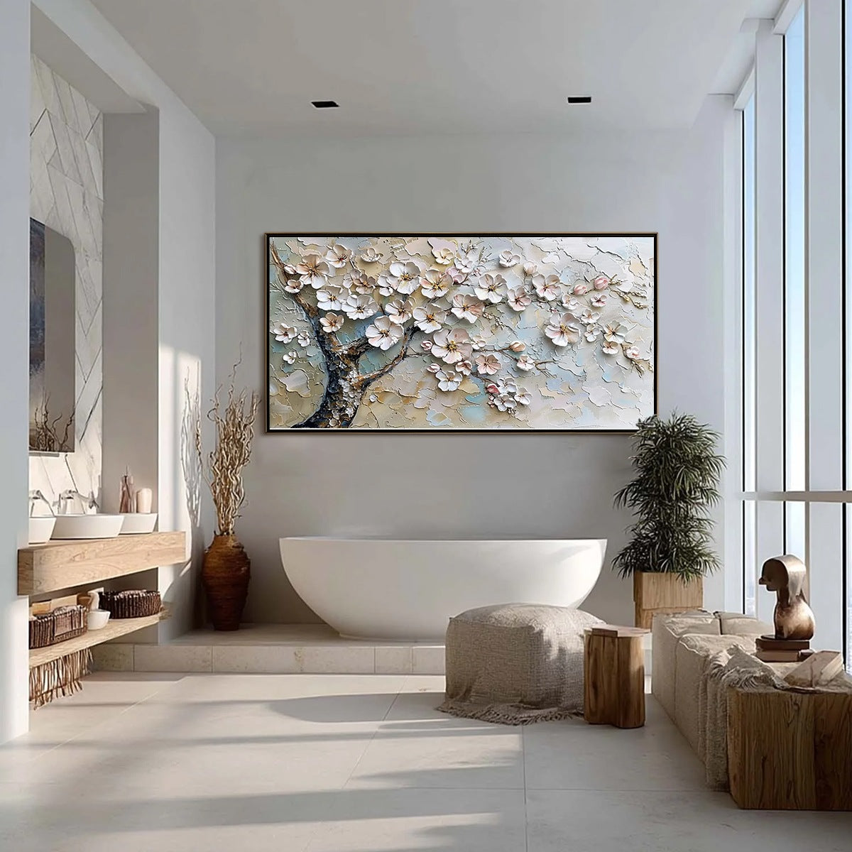 BLOSSOM SERENADE: Textured Impasto Cherry Blossom Painting