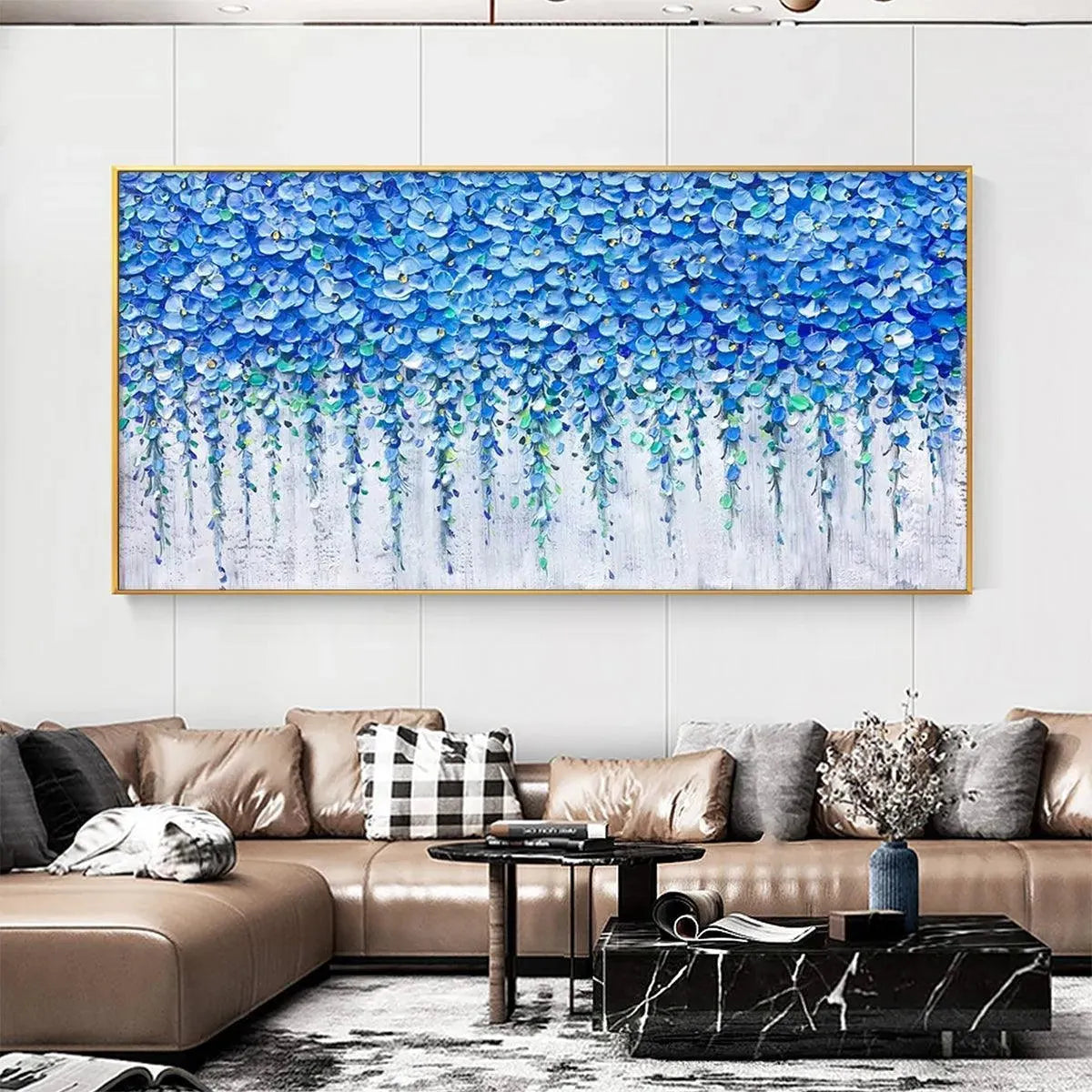 BLUE WISTERIA: Textured Impasto Blue Floral Painting
