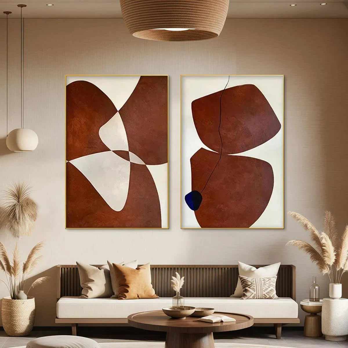 BROWN ABSTRACT DIPTYCH: Abstract Painting Set of 2, Vertical Wall Art
