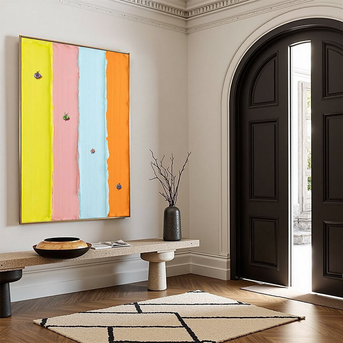 CANDY STRIPE SERENADE: Minimalist Pastel Textured Oil Painting
