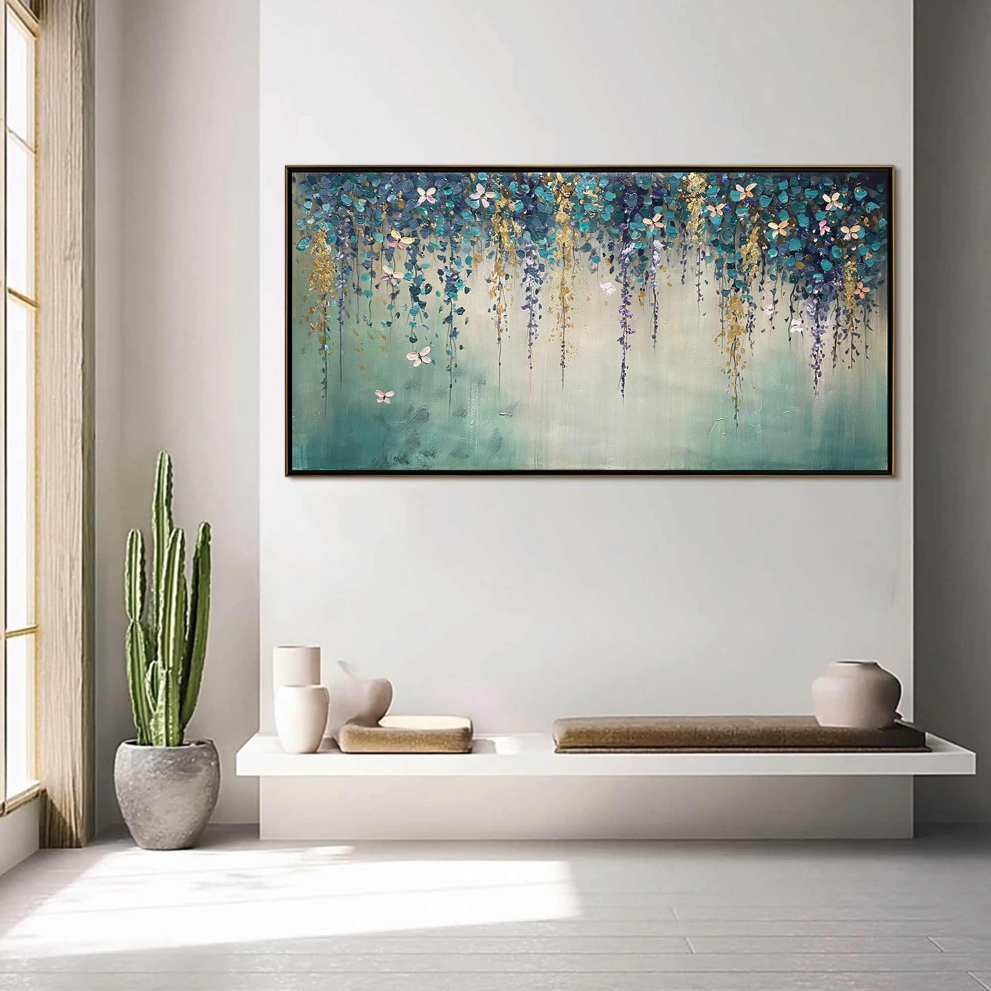 Ready to Ship | CASCADE: Panoramic Floral and Butterfly Oil Painting
