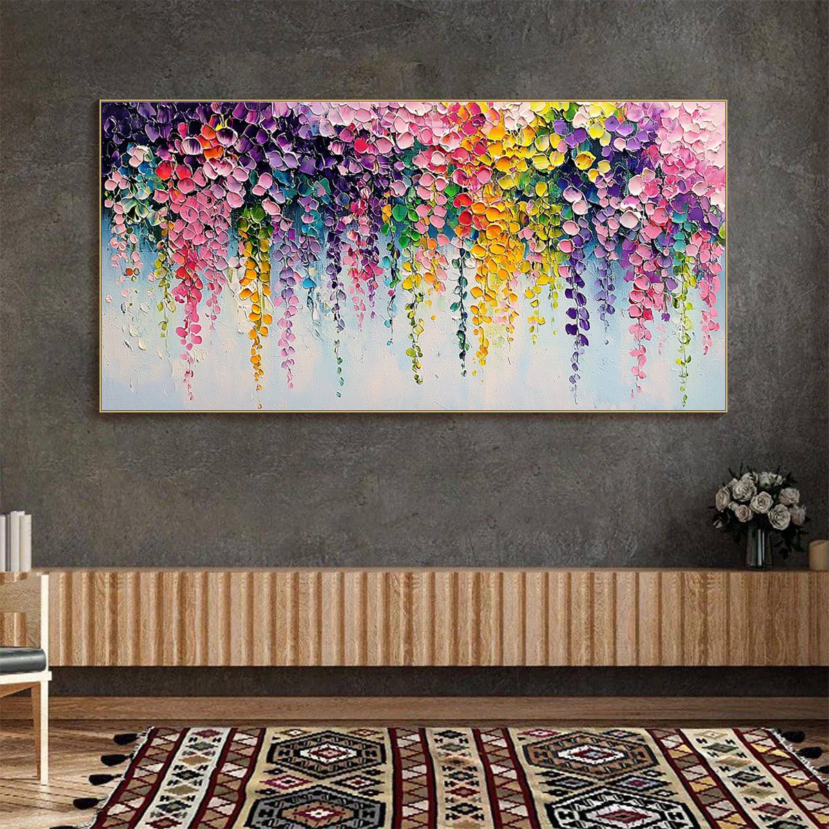 CASCADE OF COLOR: Textured Impasto Floral Oil Painting