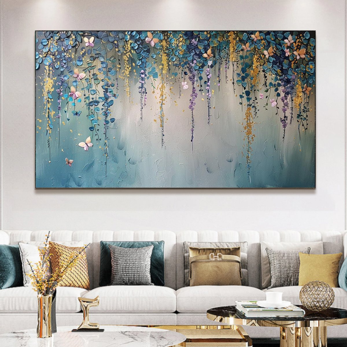 CASCADE: Panoramic Floral and Butterfly Oil Painting