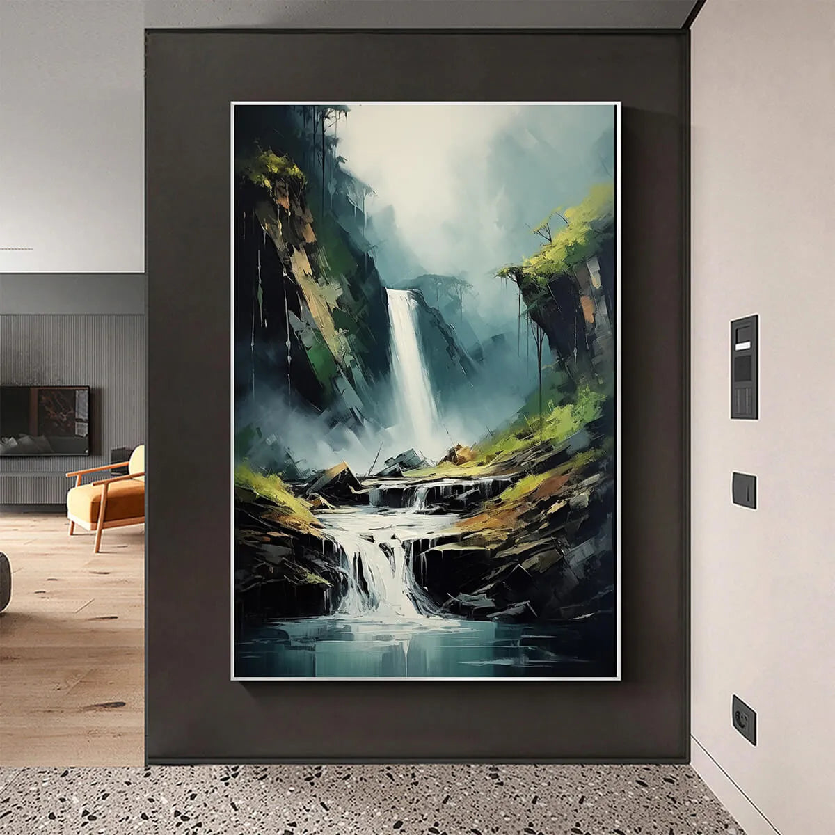 CASCADING MIST: Waterfall Landscape Nature Oil Painting