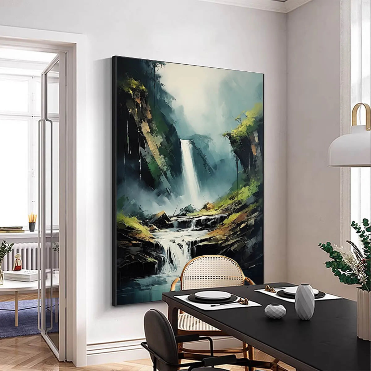 CASCADING MIST: Waterfall Landscape Nature Oil Painting