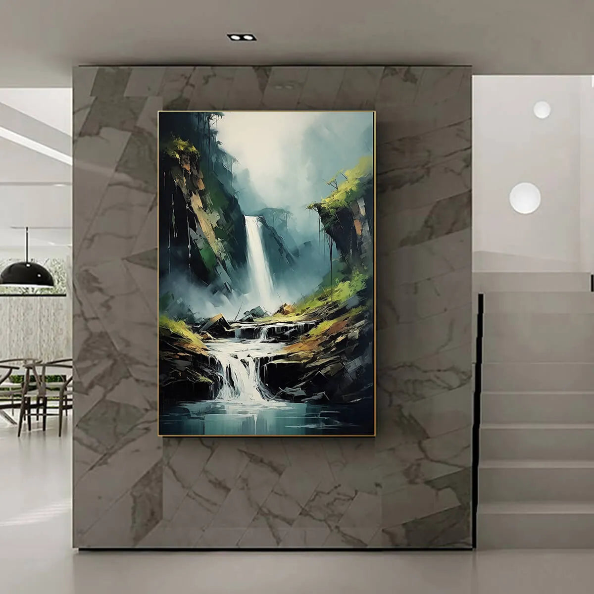 CASCADING MIST: Waterfall Landscape Nature Oil Painting