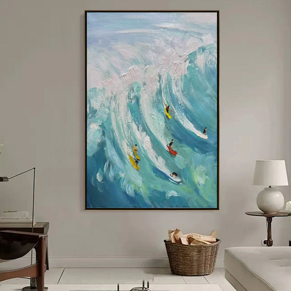 Ready to Ship | Catching the Wave: Vertical Surfer Ocean Painting