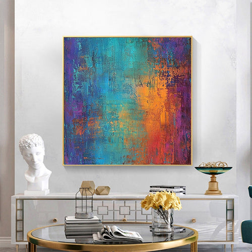 CELESTIAL FUSION: Textured Abstract Oil Painting in Turquoise