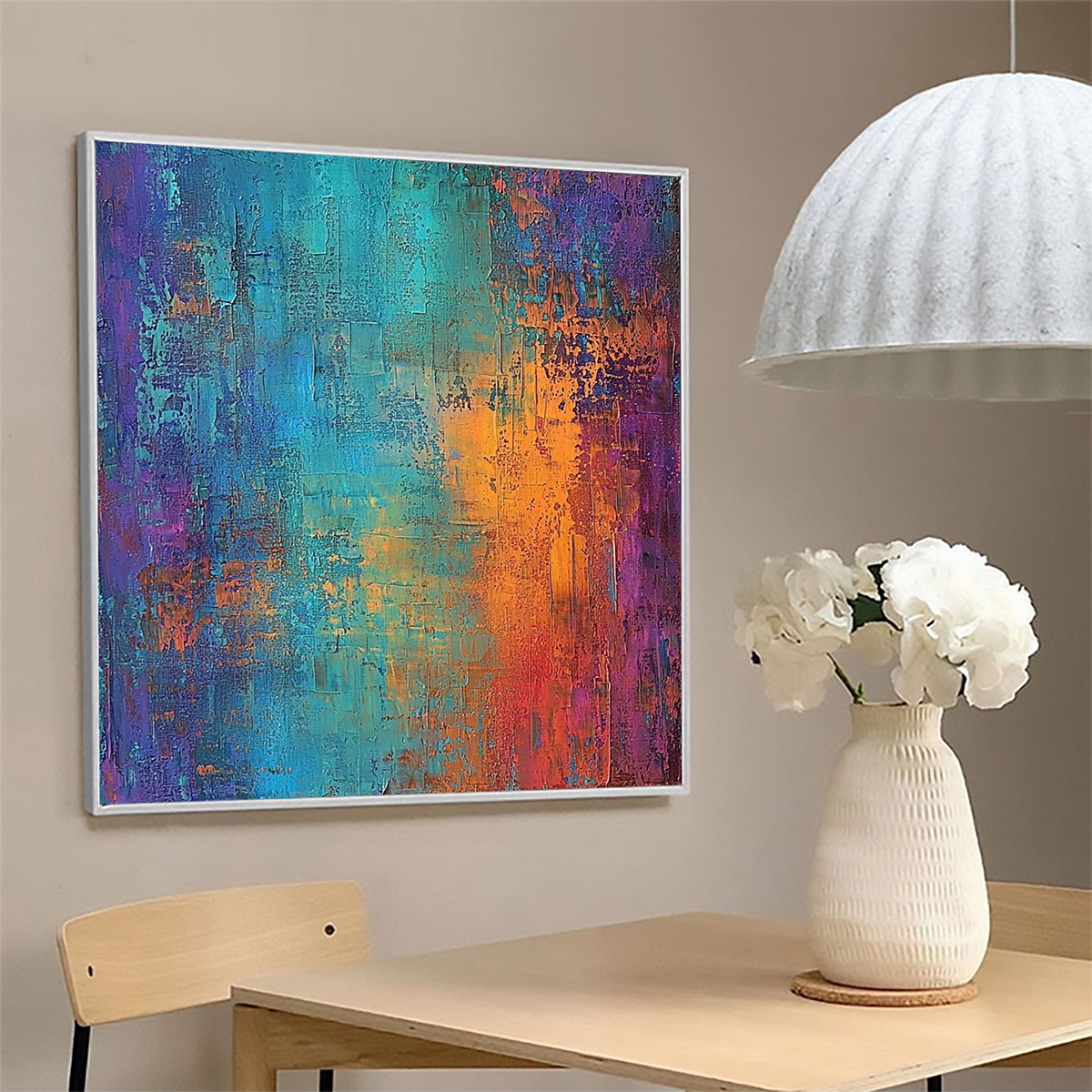 CELESTIAL FUSION: Textured Abstract Oil Painting in Turquoise