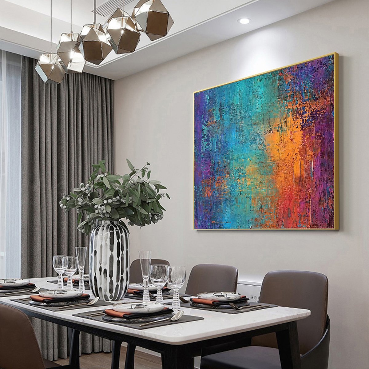 CELESTIAL FUSION: Textured Abstract Oil Painting in Turquoise