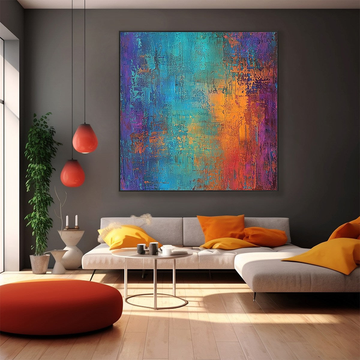 CELESTIAL FUSION: Textured Abstract Oil Painting in Turquoise