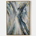 CELESTIAL RIVER: Vertical Abstract Oil Painting with Gold Leaf Accents